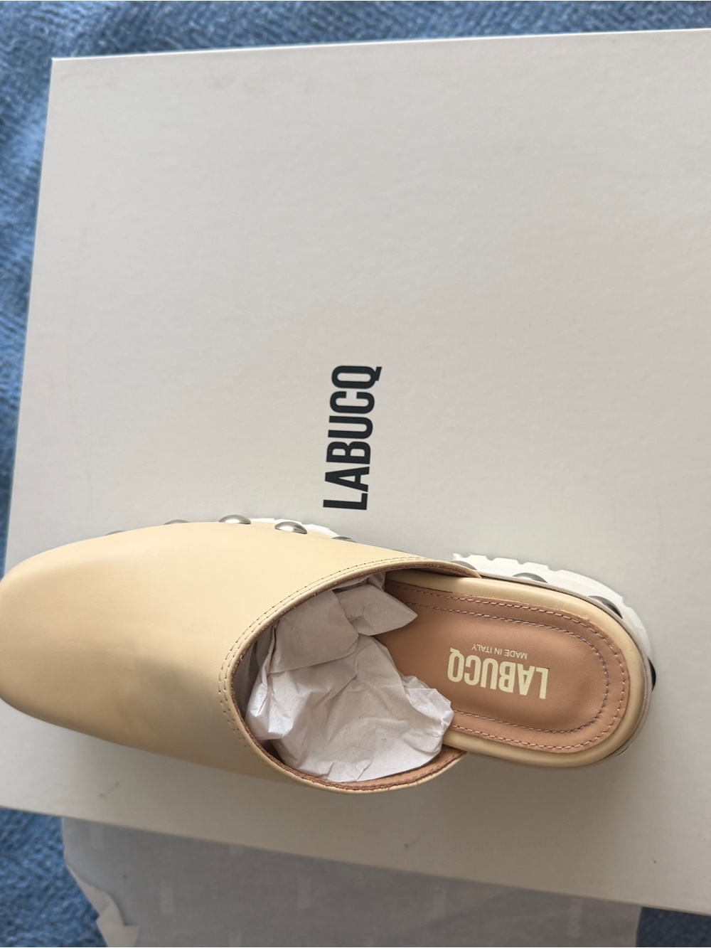 Labucq Cream Leather Slip-On Mule with White Tread
